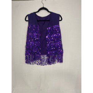 Vintage Purple Sleeveless Vest With Sequin & Bead Fringe